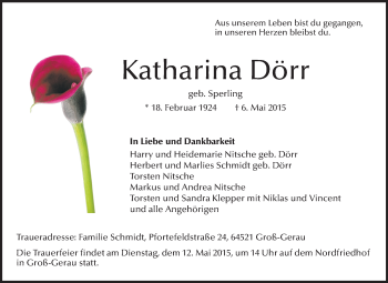 Traueranzeige von Katharina Dörr von Rüsselsheimer Echo, Groß-Gerauer-Echo, Ried Echo