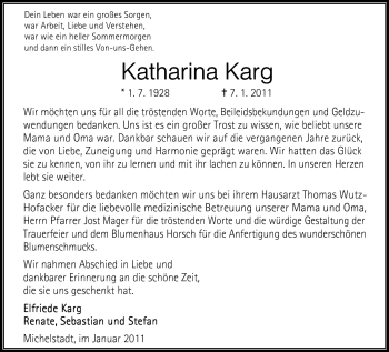 Traueranzeige von Katharina Karg von Odenwälder Echo