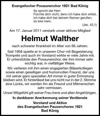 Traueranzeige von Helmut Walther von Echo-Zeitungen (Gesamtausgabe)