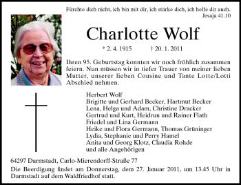 Traueranzeige von Herbert Wolf von Darmstädter Echo, Odenwälder Echo, Rüsselsheimer Echo, Groß-Gerauer-Echo, Ried Echo