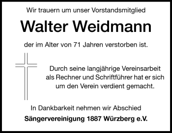Traueranzeige von Walter Weidmann von Odenwälder Echo