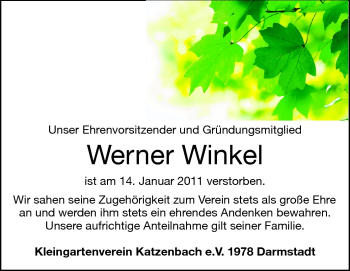 Traueranzeige von Werner Winkel von Echo-Zeitungen (Gesamtausgabe)