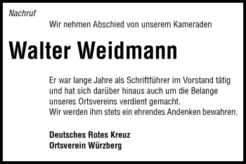 Traueranzeige von Weidmann Walter von Odenwälder Echo