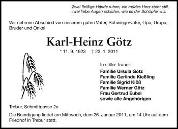Traueranzeige von Karl-Heinz Götz von Rüsselsheimer Echo, Groß-Gerauer-Echo, Ried Echo