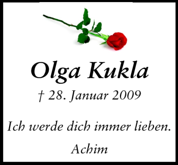 Traueranzeige von Olga Kukla von Echo-Zeitungen (Gesamtausgabe)