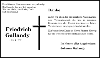 Traueranzeige von Friedrich Gallandy von Rüsselsheimer Echo, Groß-Gerauer-Echo, Ried Echo