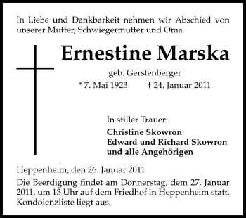 Traueranzeige von Ernestine Marska von Starkenburger Echo
