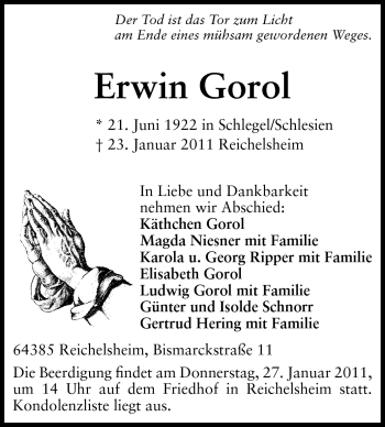 Traueranzeige von Erwin Goroll von Echo-Zeitungen (Gesamtausgabe)