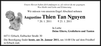 Traueranzeige von Augustino Thien Tan Nguyen von Odenwälder Echo