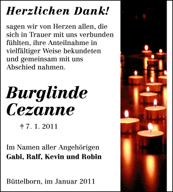 Traueranzeige von Burglinde Cezanne von Rüsselsheimer Echo, Groß-Gerauer-Echo, Ried Echo