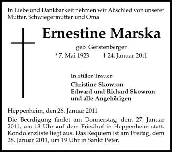 Traueranzeige von Ernestine Marska von Starkenburger Echo