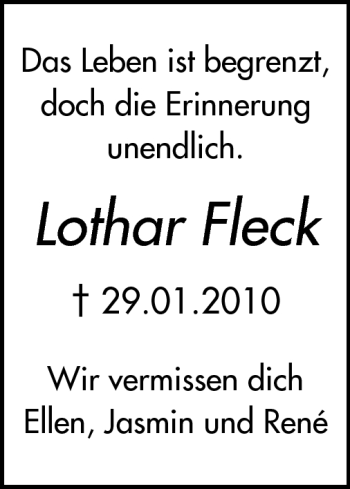 Traueranzeige von Lothar Fleck von Odenwälder Echo