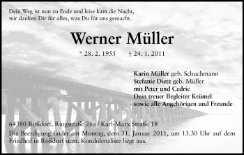 Traueranzeige von Werner Müller von Echo-Zeitungen (Gesamtausgabe)