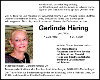 Traueranzeige von Gerlinde Häring von Echo-Zeitungen (Gesamtausgabe)