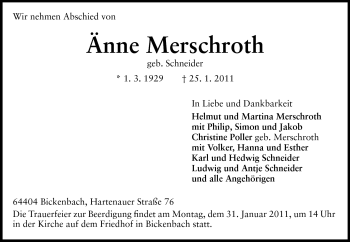 Traueranzeige von Änne Merschroth von Echo-Zeitungen (Gesamtausgabe)