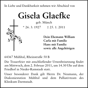 Traueranzeige von Gisela Glaefke von Echo-Zeitungen (Gesamtausgabe)