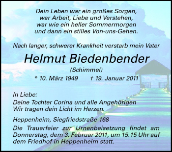 Traueranzeige von Helmut Biedenbender von Starkenburger Echo