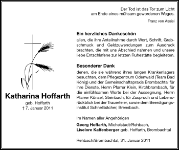 Traueranzeige von Katharina Hoffarth von Odenwälder Echo