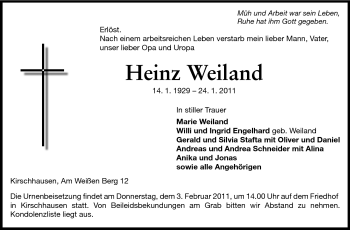 Traueranzeige von Heinz Weiland von Starkenburger Echo