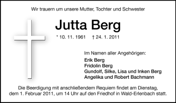 Traueranzeige von Jutta Berg von Starkenburger Echo