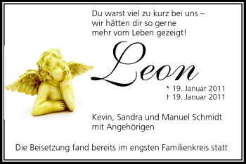 Traueranzeige von Leon Schmidt von Odenwälder Echo