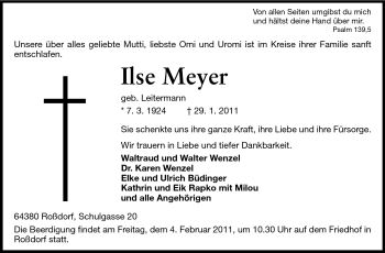Traueranzeige von Ilse Meyer von Echo-Zeitungen (Gesamtausgabe)