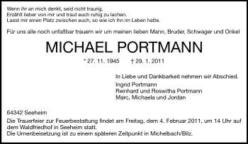 Traueranzeige von Michael Portmann von Echo-Zeitungen (Gesamtausgabe)