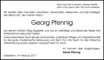 Traueranzeige von Georg Pfennig von Darmstädter Echo, Odenwälder Echo, Rüsselsheimer Echo, Groß-Gerauer-Echo, Ried Echo