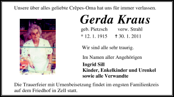 Traueranzeige von Gerda Kraus von Odenwälder Echo