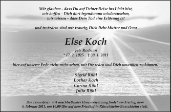 Traueranzeige von Else Koch von Rüsselsheimer Echo, Groß-Gerauer-Echo, Ried Echo
