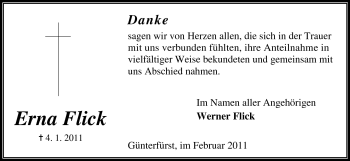 Traueranzeige von Erna Flick von Odenwälder Echo