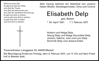 Traueranzeige von Elisabeth Delp von Echo-Zeitungen (Gesamtausgabe)