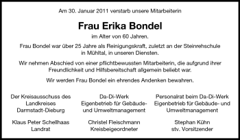 Traueranzeige von Erika Bondel von Echo-Zeitungen (Gesamtausgabe)