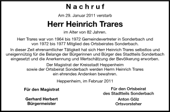 Traueranzeige von Heinrich Trares von Starkenburger Echo
