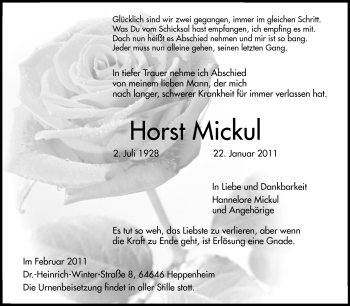 Traueranzeige von Horst Mickul von Starkenburger Echo