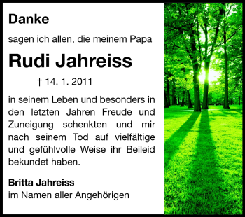 Traueranzeige von Rudi Jahreiss von Odenwälder Echo