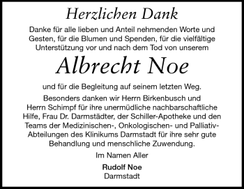 Traueranzeige von Albrecht Noé von Darmstädter Echo, Odenwälder Echo, Rüsselsheimer Echo, Groß-Gerauer-Echo, Ried Echo