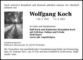 Traueranzeige von Wolfgang Koch von Rüsselsheimer Echo, Groß-Gerauer-Echo, Ried Echo