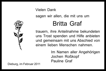Traueranzeige von Britta Graf von Echo-Zeitungen (Gesamtausgabe)