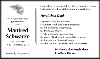 Traueranzeige von Manfred Schwarze von Starkenburger Echo