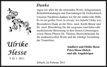 Traueranzeige von Ulrike Hesse von Odenwälder Echo