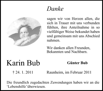 Traueranzeige von Karin Bub von Rüsselsheimer Echo, Groß-Gerauer-Echo, Ried Echo