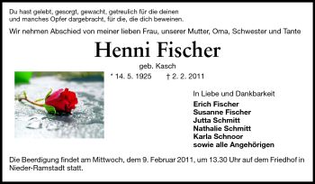 Traueranzeige von Henni Fischer von Echo-Zeitungen (Gesamtausgabe)