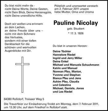 Traueranzeige von Pauline Nicolay von Echo-Zeitungen (Gesamtausgabe)