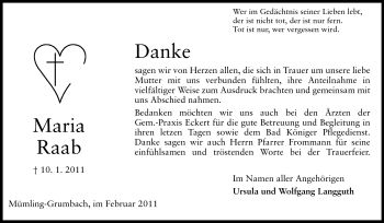 Traueranzeige von Maria Raab von Odenwälder Echo