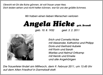 Traueranzeige von Angela Hicke von Echo-Zeitungen (Gesamtausgabe)