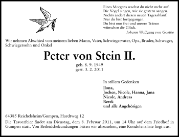 Traueranzeige von Peter von Stein von Odenwälder Echo