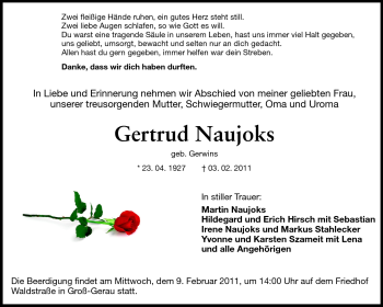 Traueranzeige von Gertrud Naujoks von Rüsselsheimer Echo, Groß-Gerauer-Echo, Ried Echo