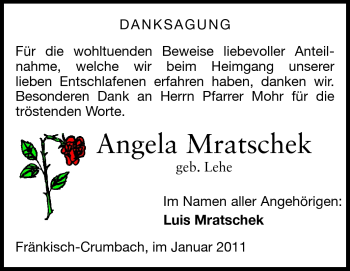 Traueranzeige von Angela Mratschek von Odenwälder Echo