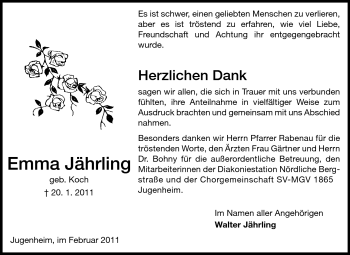 Traueranzeige von Emma Jährling von Echo-Zeitungen (Gesamtausgabe)